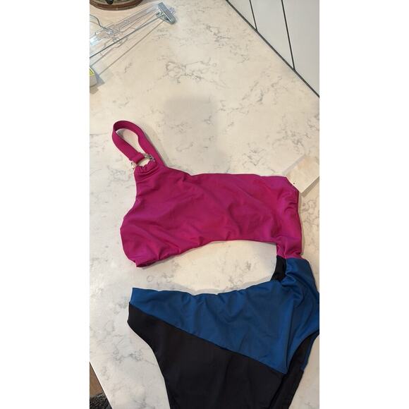 The Bikini Lab cutout color block one piece swimsuit pink blue black size M - Picture 3 of 9